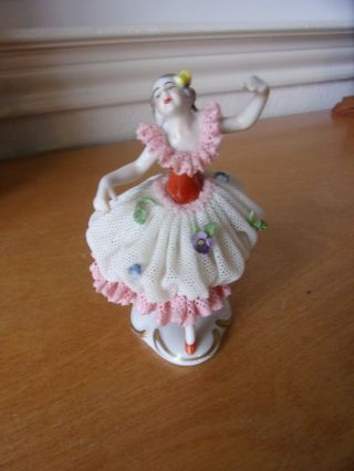 Volkstedt Dresden Laced Lady Ballerina Figurine 4 " Tall 720022