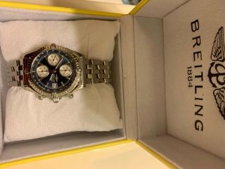 Polished Breitling Chronomat Automatic Chronograph Blue Dial Steel A13050.  1