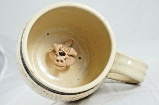 Little Pig Surprise Mug Coffee Mug Pottery Speckled Beige Signed Bottom