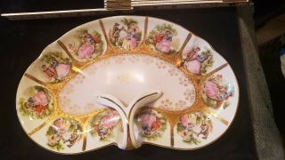 Vintage Limoges Handled Oval Plate W/courting Scenes By Fragonard 10.  75 " X 7 "