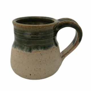 Studio Art Pottery Coffee Tea Cup Mug Glazed Green Beige