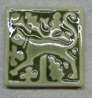 Motawi Tileworks Medieval Cat 3 " X 3 " Arts And Crafts Light Glossy Celadon Green