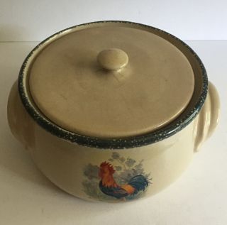 Pottery Bean Pot W/ Lid HOME & GARDEN PARTY 2 Quart,  Rooster 1991 USA 3