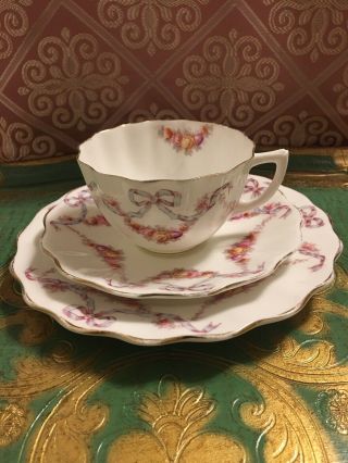 Reserve For F Aynsley Pink Purple Bow Tie Ribbon Swag Cup Saucer Plate 5