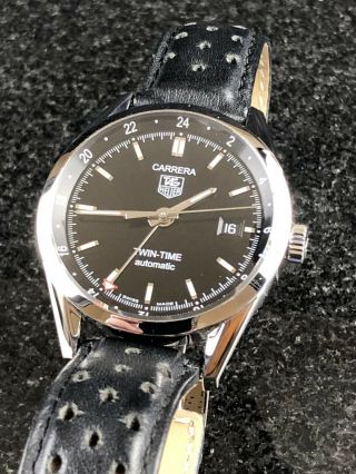 Tag Heuer Carrera Auto Twin Time calibre 7 Black Leather GMT Watch 2