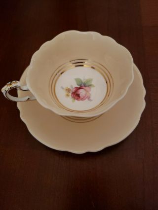 Paragon Tea Cup And Saucer Peach With Pink And Yellow Roses -