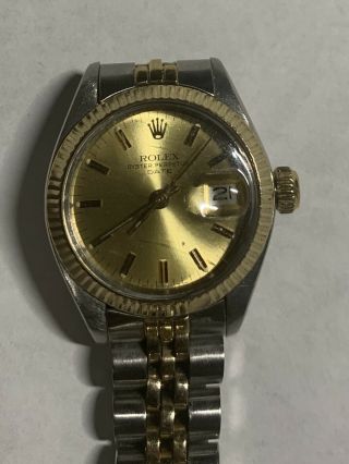 Ladies Rolex Oyster Perpetual Datejust Wristwatch 18k Gold Ss