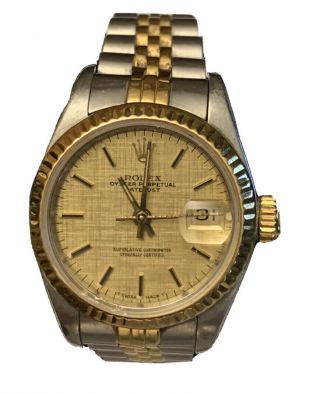 Rolex Ladies Oyster Perpetual Datejust Two Tone 18k Gold & Ss Watch 7 Inch.