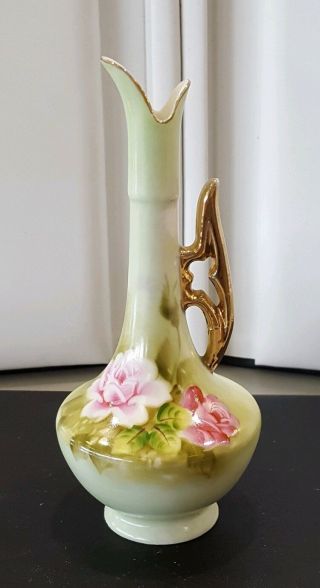 Lefton China Hand Painted Ne 718 Pink Rose Ceramic Porcelain Bud Vase Pitcher