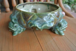Vtg Ceramic Footed Frog Bowl Planter Majolica 8 1/2 "