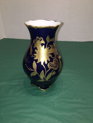 Jlmenau Graf Von Henneberg Porzellan Echt Kobalt Vase Cobalt Blue W/ Gold Floral