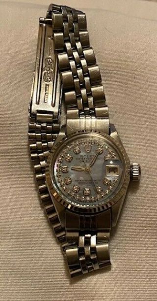 $7000 Rolex Datejust Blue Mop Diamond Ss 18k Gold Ladies Watch Wty