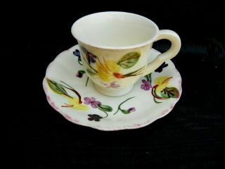 Vintage Blue Ridge Pottery Floral Demitasse Cup & Saucer Set From 1950s.