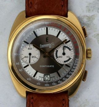 Vintage Eberhard Contodate Chronograph Wristwatch 18kt Yellow Gold 37mm Nr