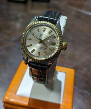 Ladies Two Tone Rolex Oyster Perpetual 1970 Date 18kt & SS 2