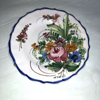 Vintage Castelli Italy Wall Plate Hand Painted Floral Signed Front & Back 5 7/8 "