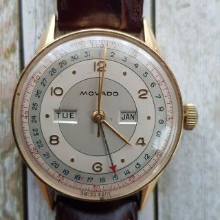 Mens Vintage Movado Triple Date Calendar Swiss 18k Solid Gold Watch