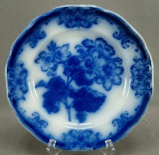 Wedgwood Geranium Pattern Flow Blue Semi Porcelain Dinner Plate Circa 1900