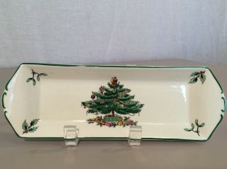 Spode Christmas Tree 9“ X 3” Serving Tray Made In England 2 Tiny Glaze Chips