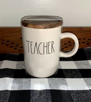 Rae Dunn “teacher” Mug With Wood Coaster Lid
