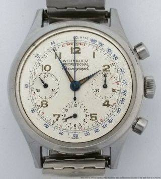 Vintage Valjoux 72 Wittnauer Chronograph Colorful Dial Round Button Watch