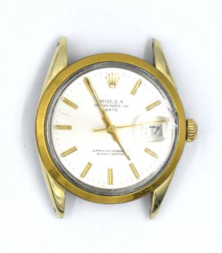 Vintage Gents Rolex 1550 Oyster Perpetual Date Wristwatch 14k Yellow Gold Shell