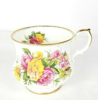 Queens Fine Bone China England Rosina Tea Cup Roses Flowers White Pink Yellow