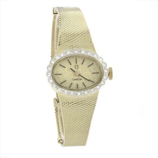 Omega Ladies Vintage Diamond 14k Gold Mesh Bracelet Swiss Quartz Watch