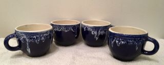 4) Hand Made Stoneware Pottery Coffee Mugs Cup Gloss Blue Glaze Great Beau