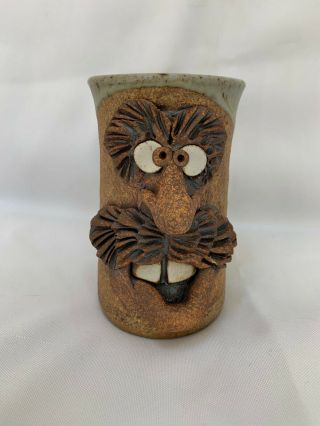 Funny Ugly Face Pottery Mug Signed Ap