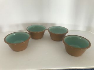 6 Taylor Smith & Taylor Chateau Buffet Custard Cups Turquoise & Tan