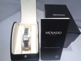 Solid 14k White Gold Movado With Diamond Bezel Dial Ladies Watch Sika 66 - 25 - 0640