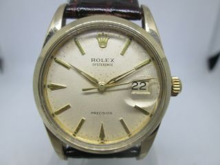 Vintage Rolex Oyster Date Precision 6694 Goldplated Handwind Mens Watch