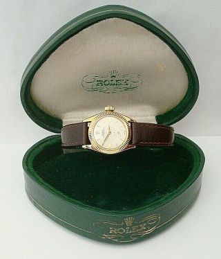 Vintage Good 18 Ct Gold Ladies 1958 Rolex Oyster Perpetual Boxed Wrist Watch