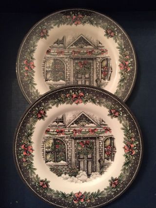 2 Royal Stafford Christmas Home For The Holiday Red Bow Salad Dessert Plates