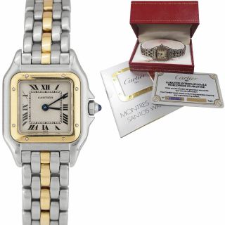 Ladies Cartier Panthere Two - Tone 18k Gold Steel Ivory 22mm Quartz Watch 1057917