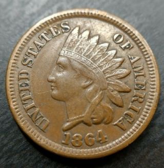 1864 Bronze Indian Head Cent Ihp Penny Extremely Fine Xf Almost Au Bronze No L