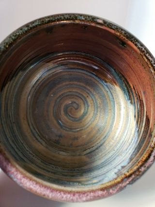Artisan Hand Crafted Pottery Bowl Blue Purple Brown Marbled Signed By Jim