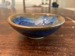 Pigeon Forge Pottery Small Blue And Brown Bowl 3 3/4” Signed D.  Ferguson