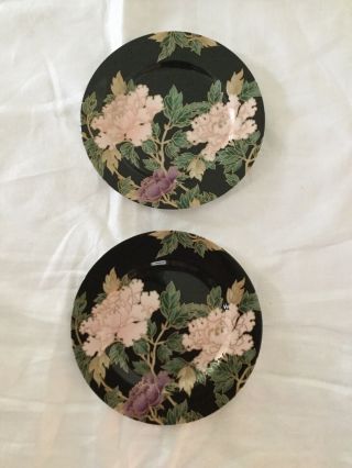 Fitz & Floyd Black Cloisonne Peony 7 1/2” Salad / Dessert Plate Set Of 2 Euc