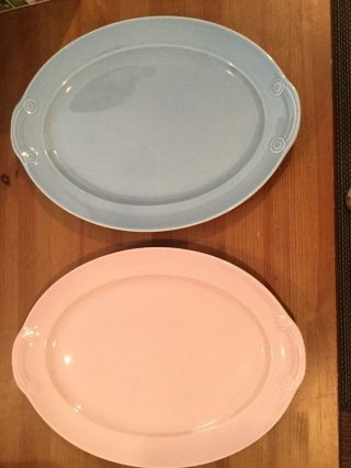 Luray Oval Platters 2 T.  S.  & T.  Pastels Pink & Blue 13.  5” X 10” Serving Plates