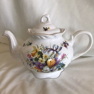 Arthur Wood And Son Floral Teapot W Lid Staffordshire