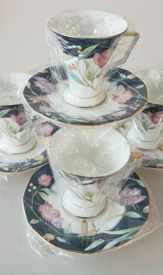 Fine China Tea Coffee Spring Flowers 7oz Set 4 cups 4 Saucer Royal Born Set 3
