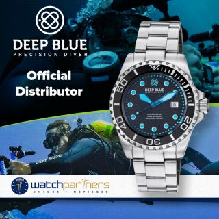 Deep Blue Dive Master 500 Automatic Diving Watch Swiss Mvt Blk Bezel Black Dial