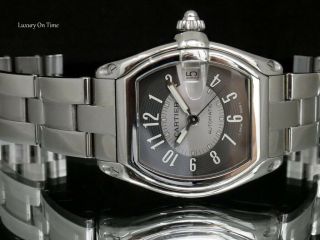 LARGE CARTIER ROADSTER 2510 AUTOMATIC BLACK&SILVER DIAL STAINLESS STEEL W.  BOX 2