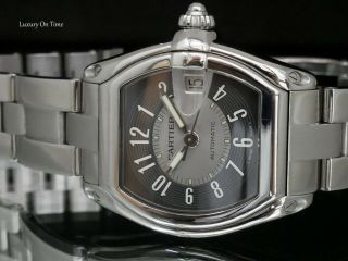 LARGE CARTIER ROADSTER 2510 AUTOMATIC BLACK&SILVER DIAL STAINLESS STEEL W.  BOX 3