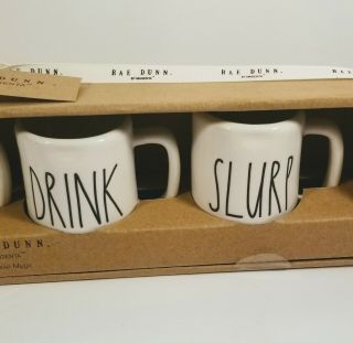 Rae Dunn Cups Mini Mug Set of 4 Gift Set Espresso Mugs Sip Gulp Drink Slurp 3