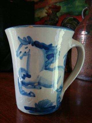 M.  A.  Hadley Blue Horse Flared Mug,  Whoa Inside On Bottom