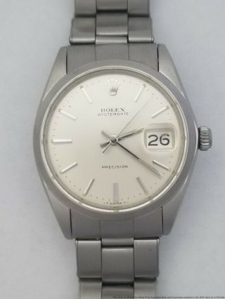 Vintage Rolex Oysterdate 6694 1960s Steel Mens Silver Dial Riveted Band