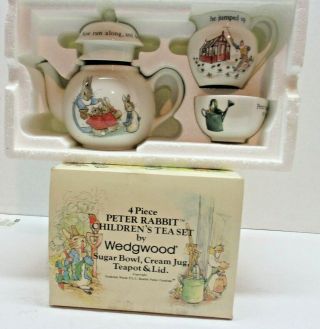 Wedgwood Peter Rabbit Childs Tea Set Boxed Teapot With Lid Creamer And Sugar